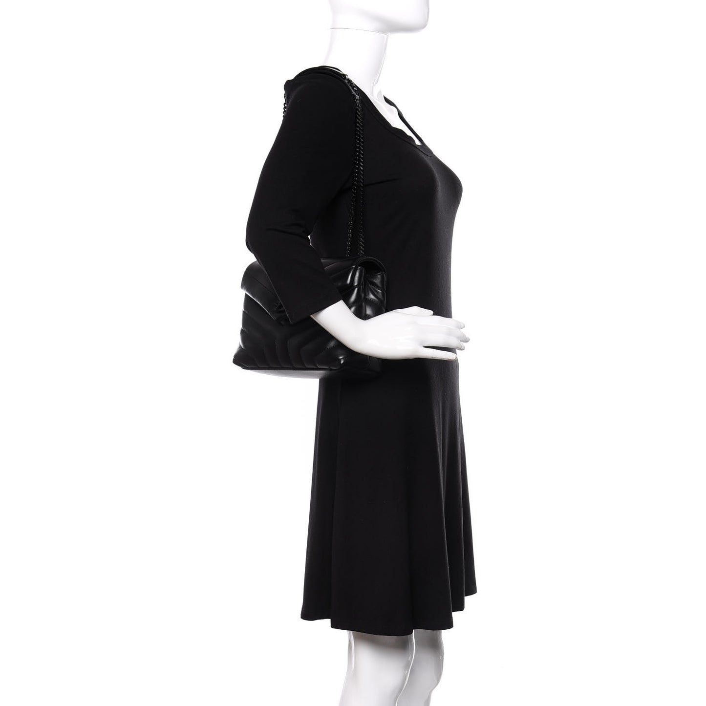 Calfskin Y Quilted Monogram Small Loulou Chain Satchel Black