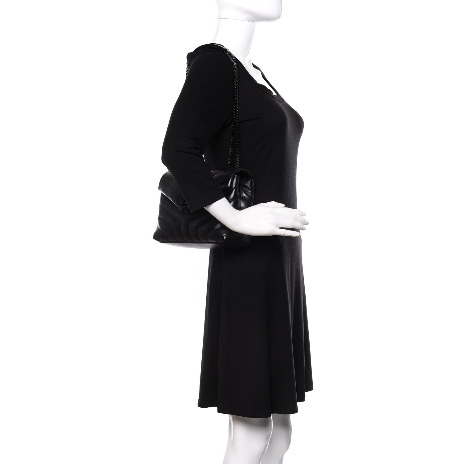 Saint Laurent Calfskin Y Quilted Monogram Small Loulou Chain Satchel Black 2 of 9