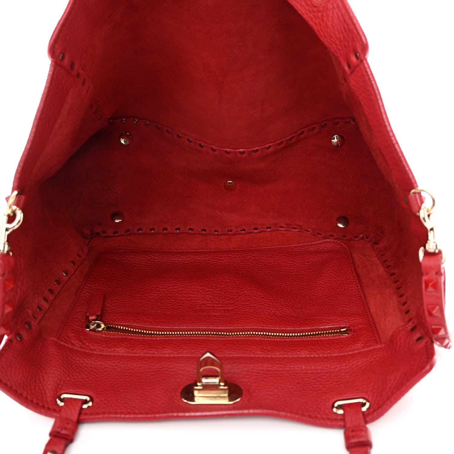 Valentino Garavani Vitello Monochrome Medium Rockstud Tote Rosso Valentino 5 of 18