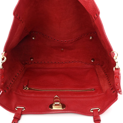 Valentino Garavani Vitello Monochrome Medium Rockstud Tote Rosso Valentino 5 of 18