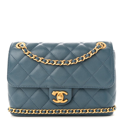 Chanel Caviar Quilted Camellia Chain Around Flap Blue 1 of 10
