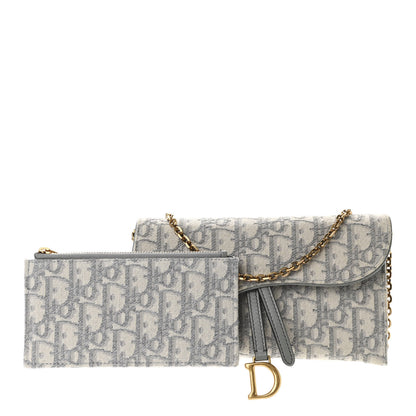 Christian Dior Oblique Saddle Chain Long Wallet Grey 1 of 12