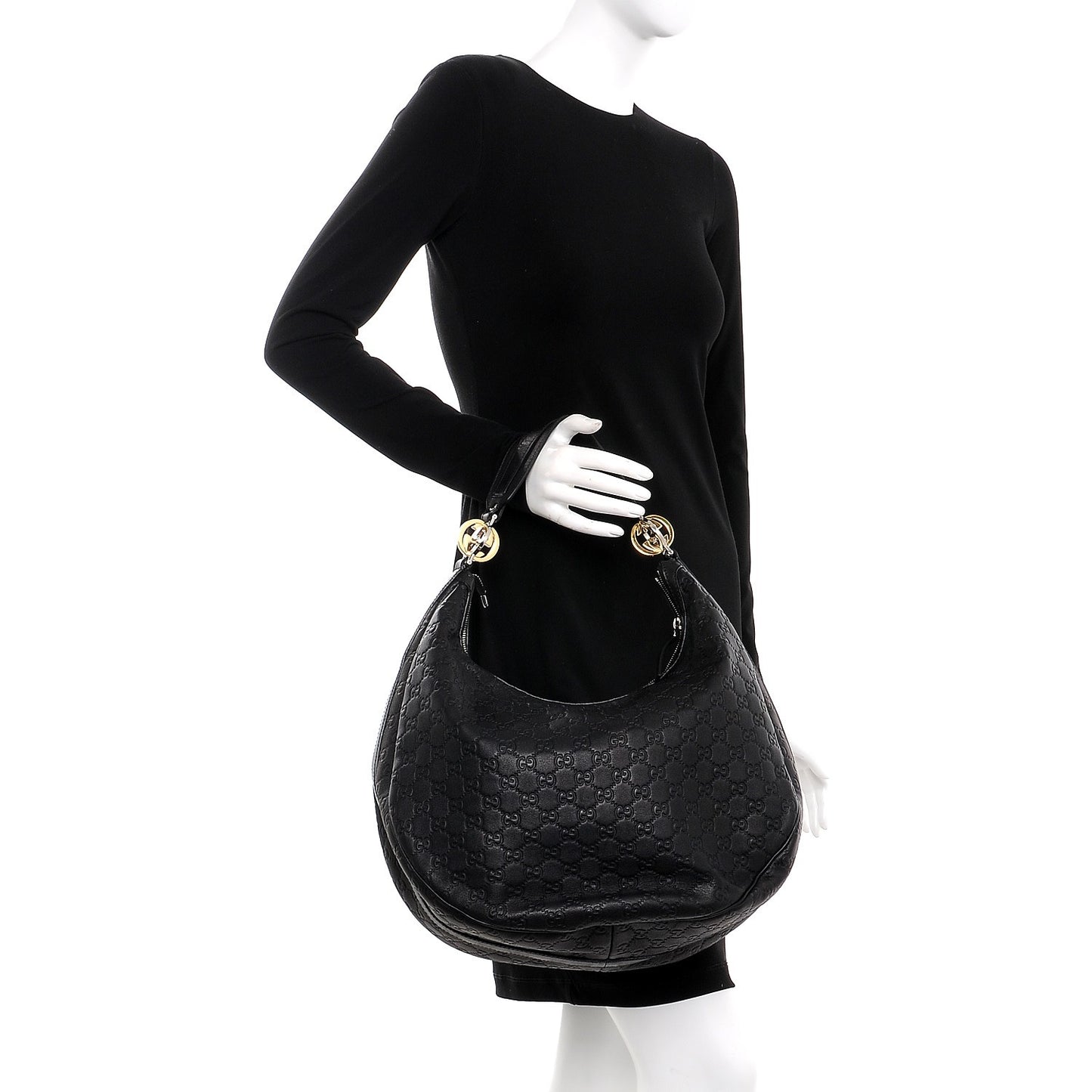 Guccissima Large GG Twins Hobo Black
