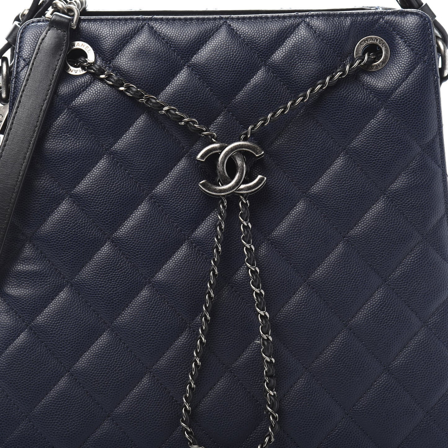 Caviar Quilted Medium CC Bucket Bag Dark Blue