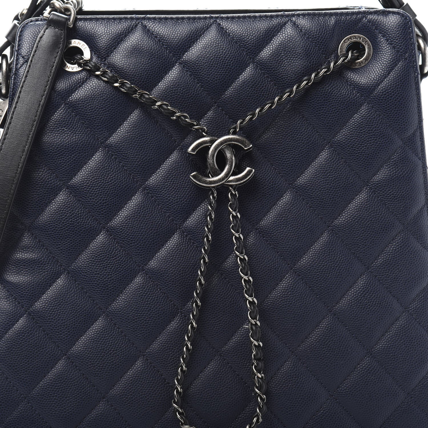 Chanel Caviar Quilted Medium CC Bucket Bag Dark Blue 11 of 11
