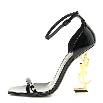 Saint Laurent Patent Calfskin Opyum 110 Sandals 37.5 Black Gold 1 of 10