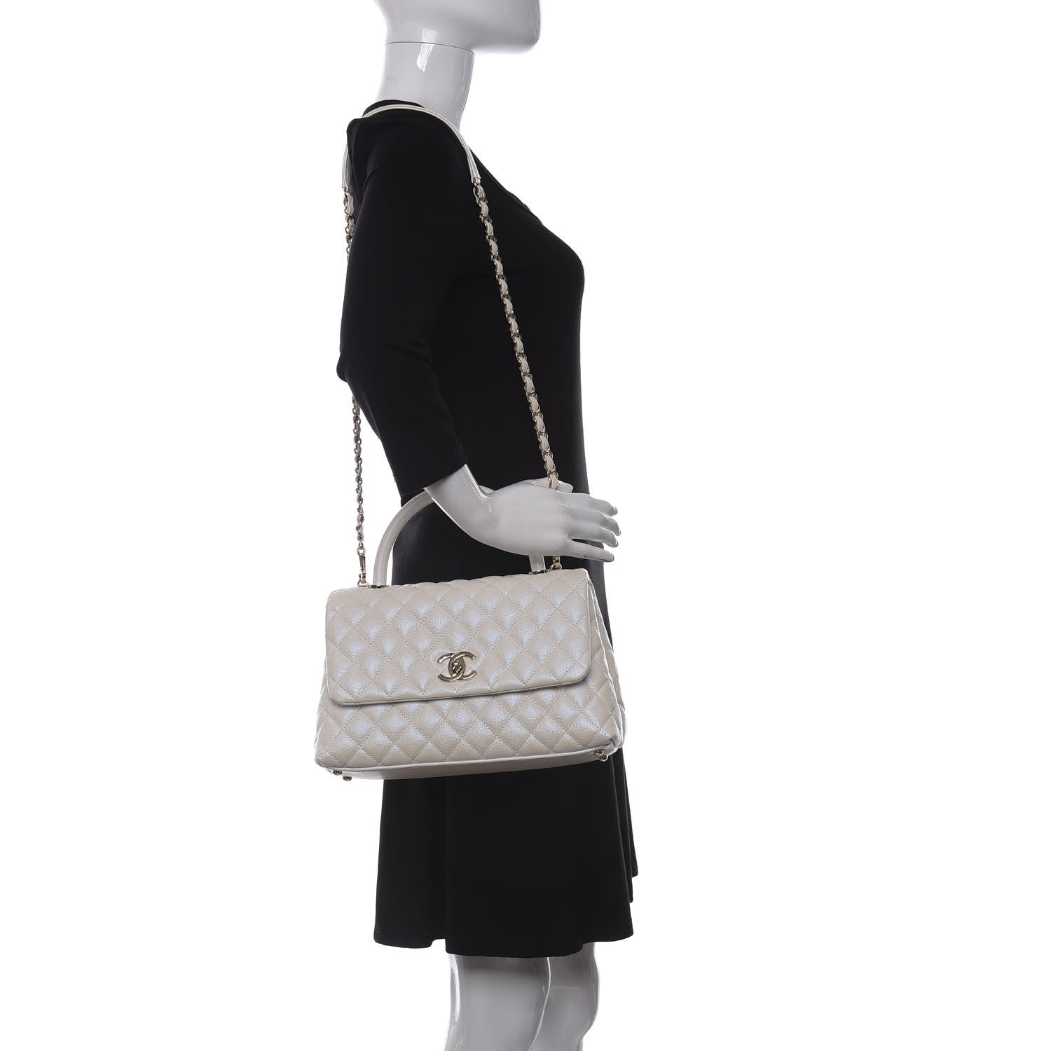 Chanel Iridescent Caviar Quilted Small Coco Handle Flap White 2 of 12