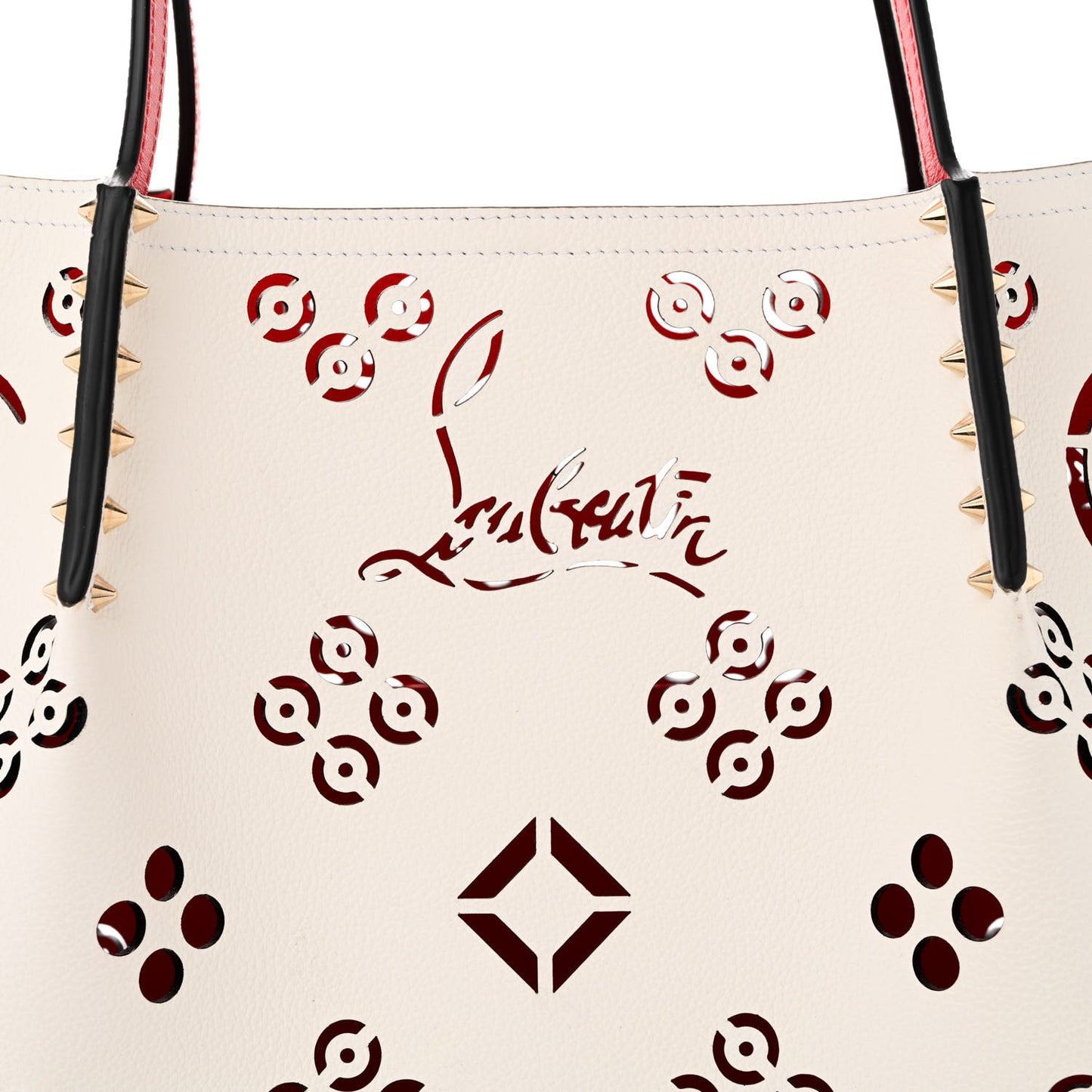 Calfskin Perforated Large Loubinthesky Cabarock Spikes Tote Snow