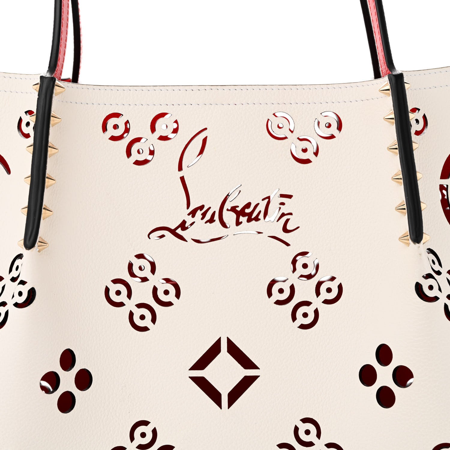Christian Louboutin Calfskin Perforated Large Loubinthesky Cabarock Spikes Tote Snow 7 of 9