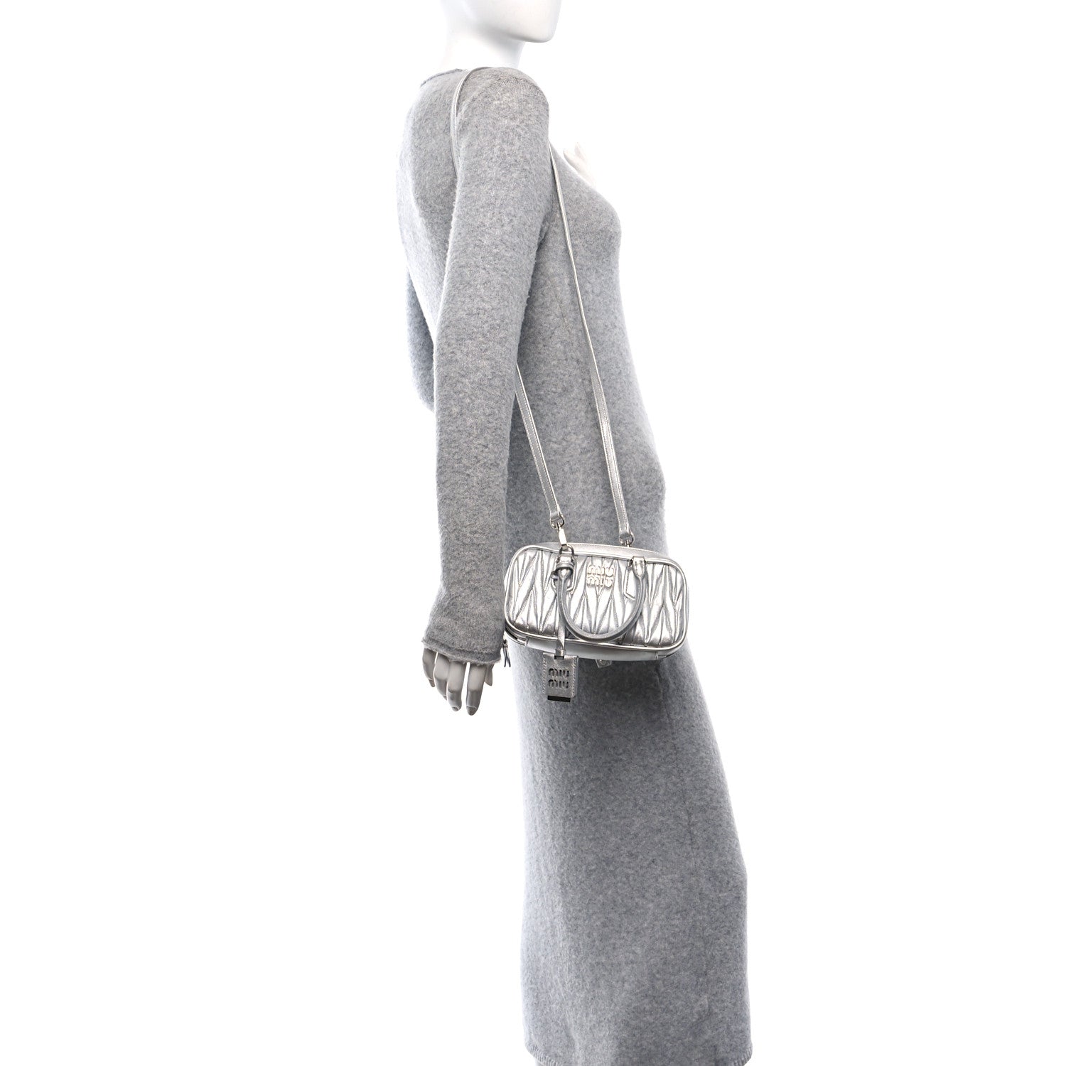 Miu Miu Metallic Nappa Matelasse Mini Arcadie Top Handle Bag Silver 2 of 9