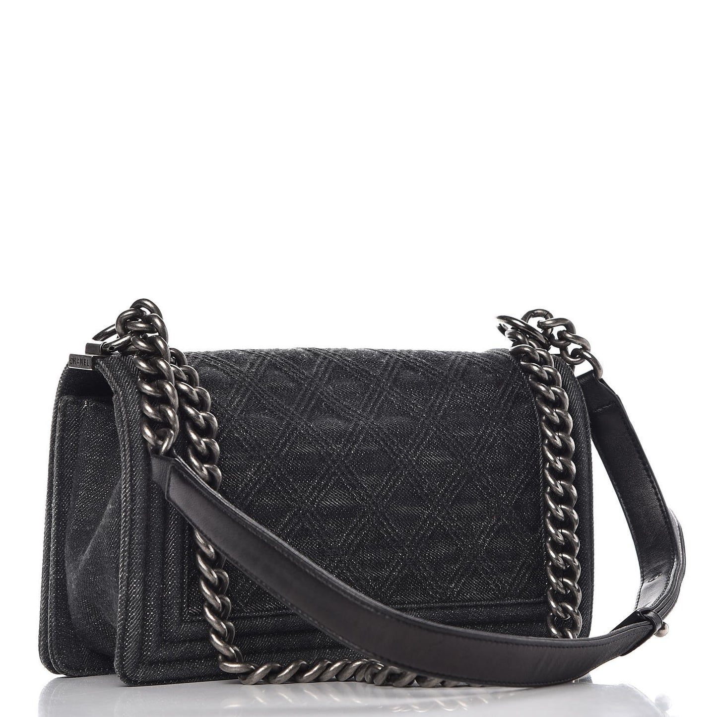 Denim Quilted Medium Boy Flap Black