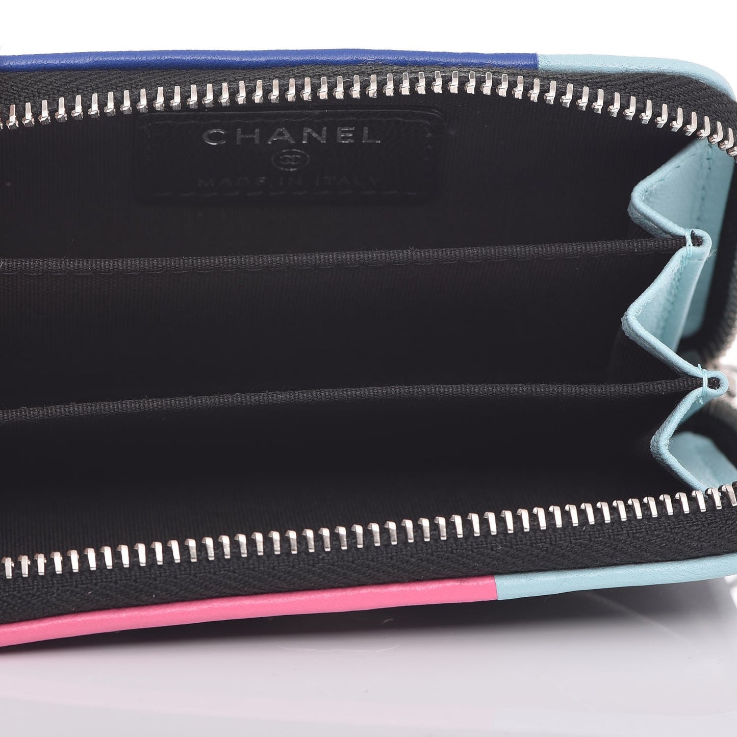 Lambskin Quilted Zip Around Coin Purse Wallet Black Multicolor