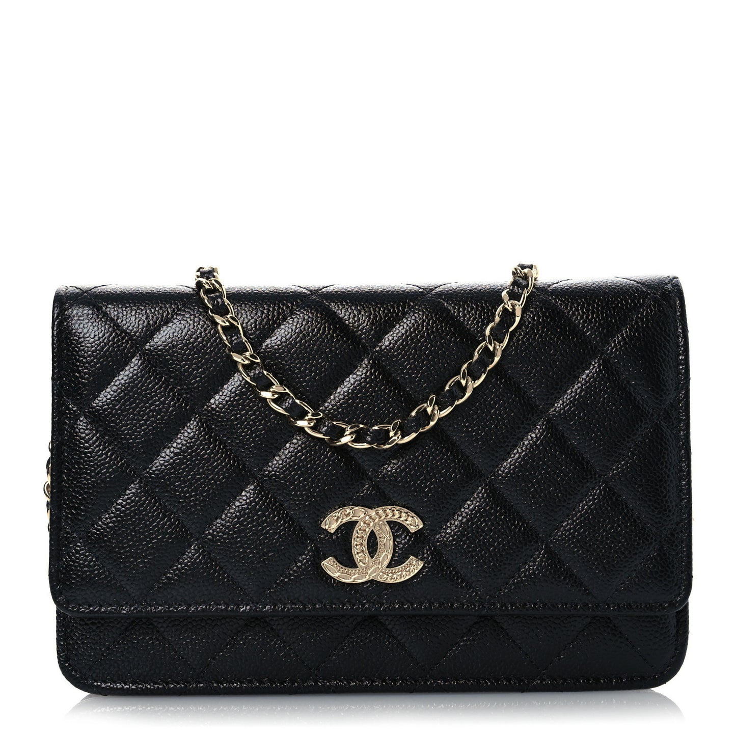 Caviar Quilted Chain CC Wallet On Chain WOC Black