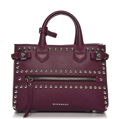 Burberry Calfskin House Check Studded Small Banner Tote Dark Plum 1 of 9