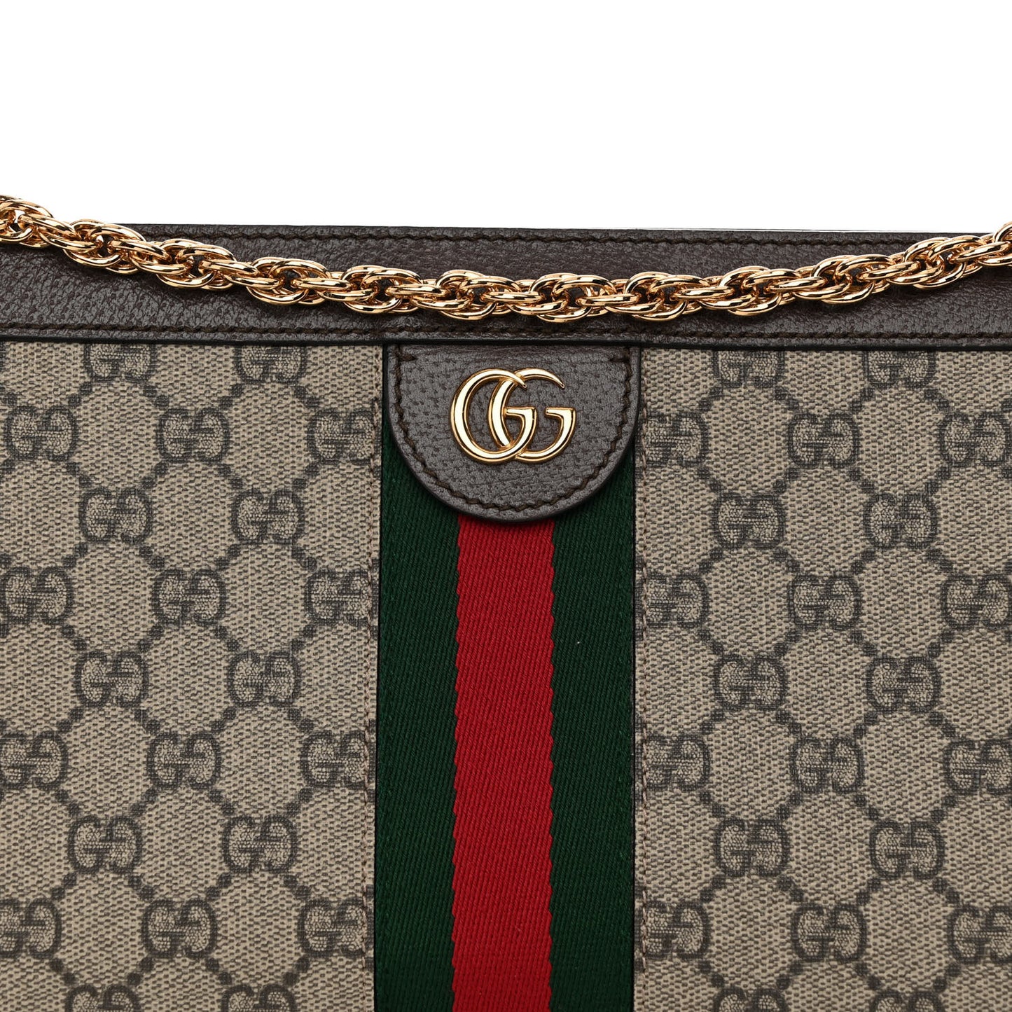 GG Supreme Monogram Web Small Ophidia Chain Shoulder Bag Brown