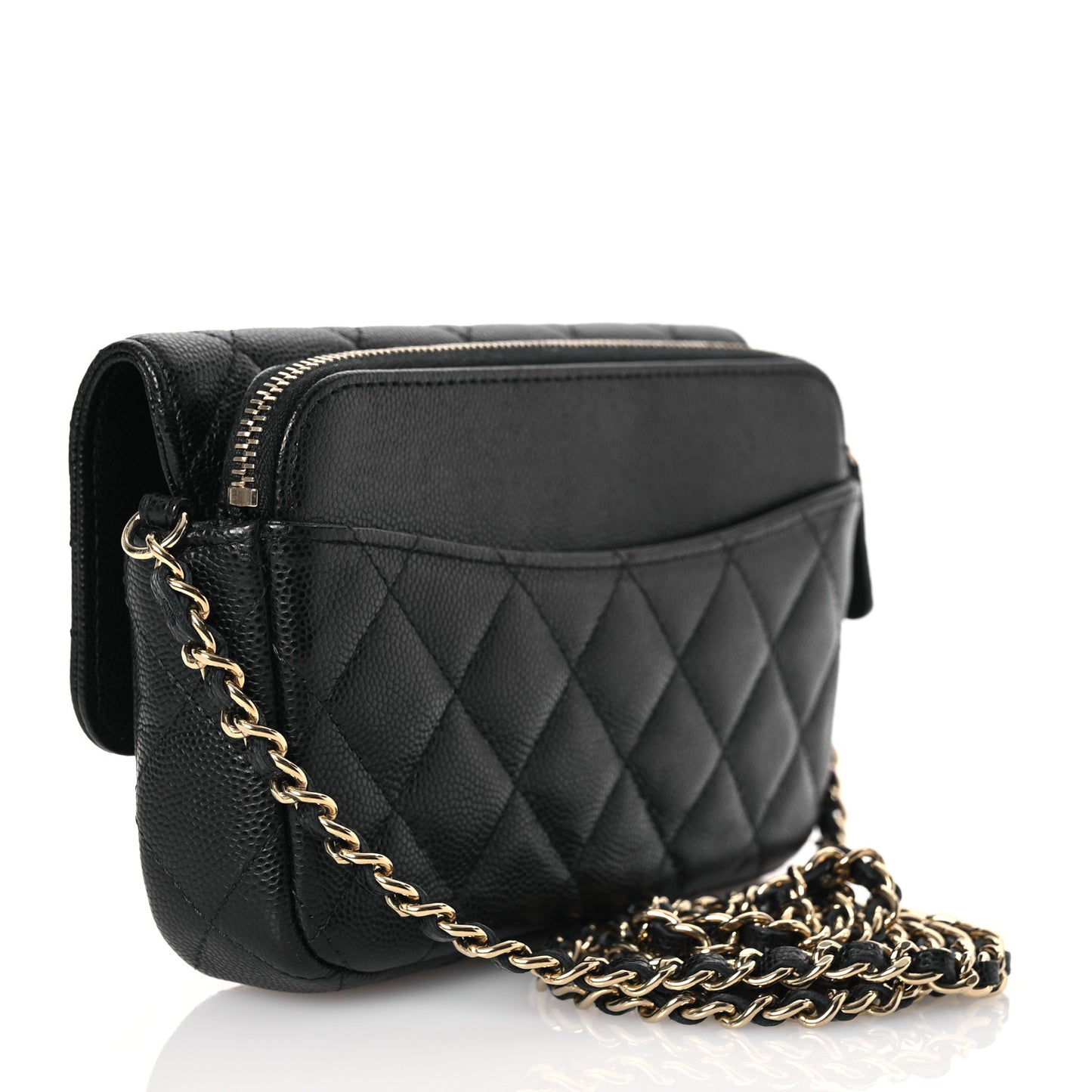 Caviar Quilted Flap Phone Holder With Chain Black