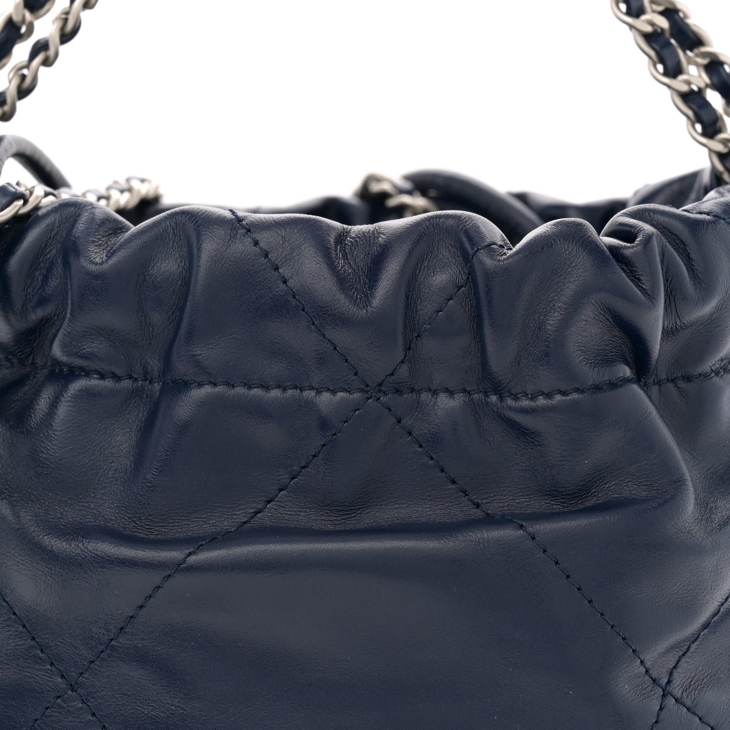 Shiny Calfskin Quilted Mini Chanel 22 Navy Blue
