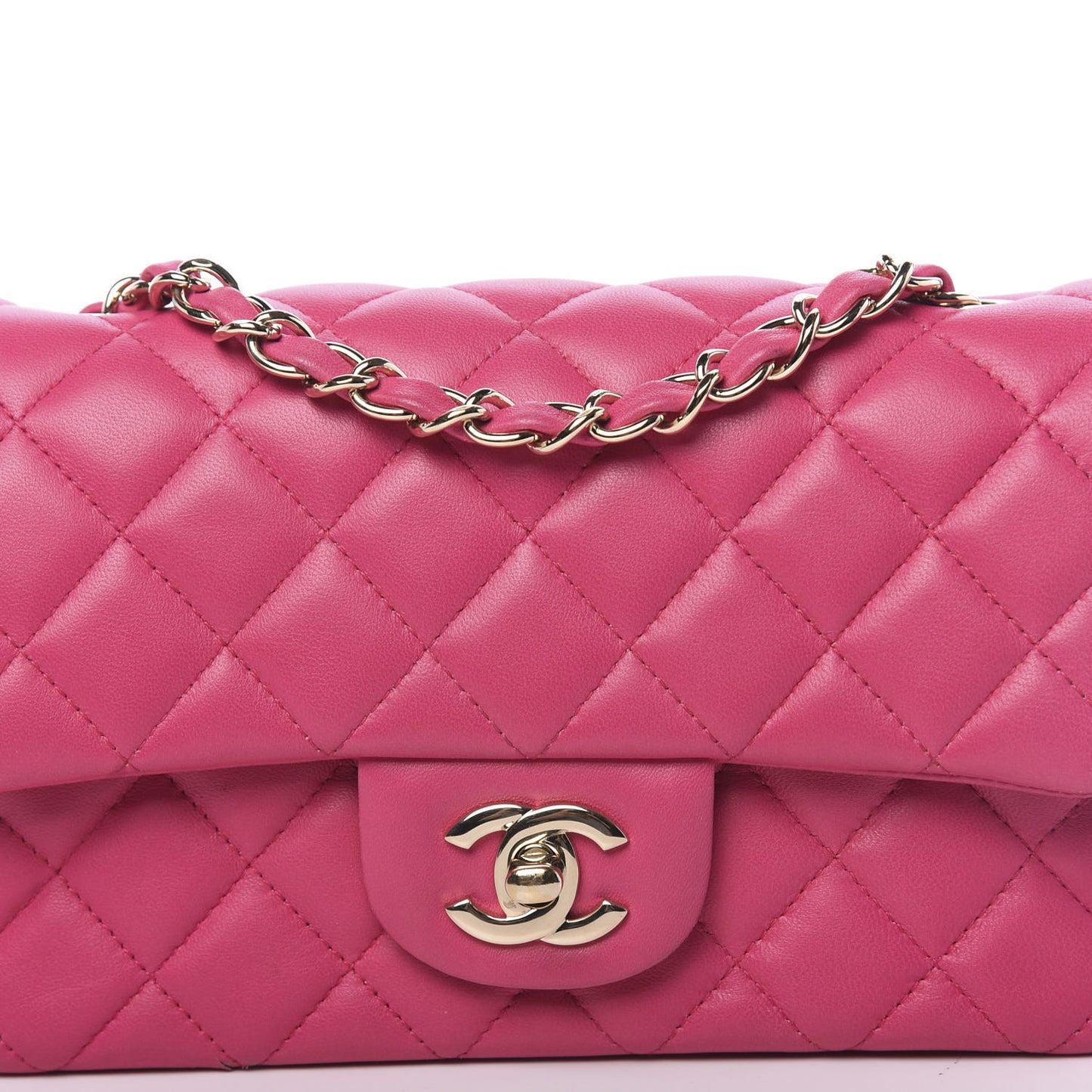 Lambskin Quilted Mini Rectangular Flap Dark Pink