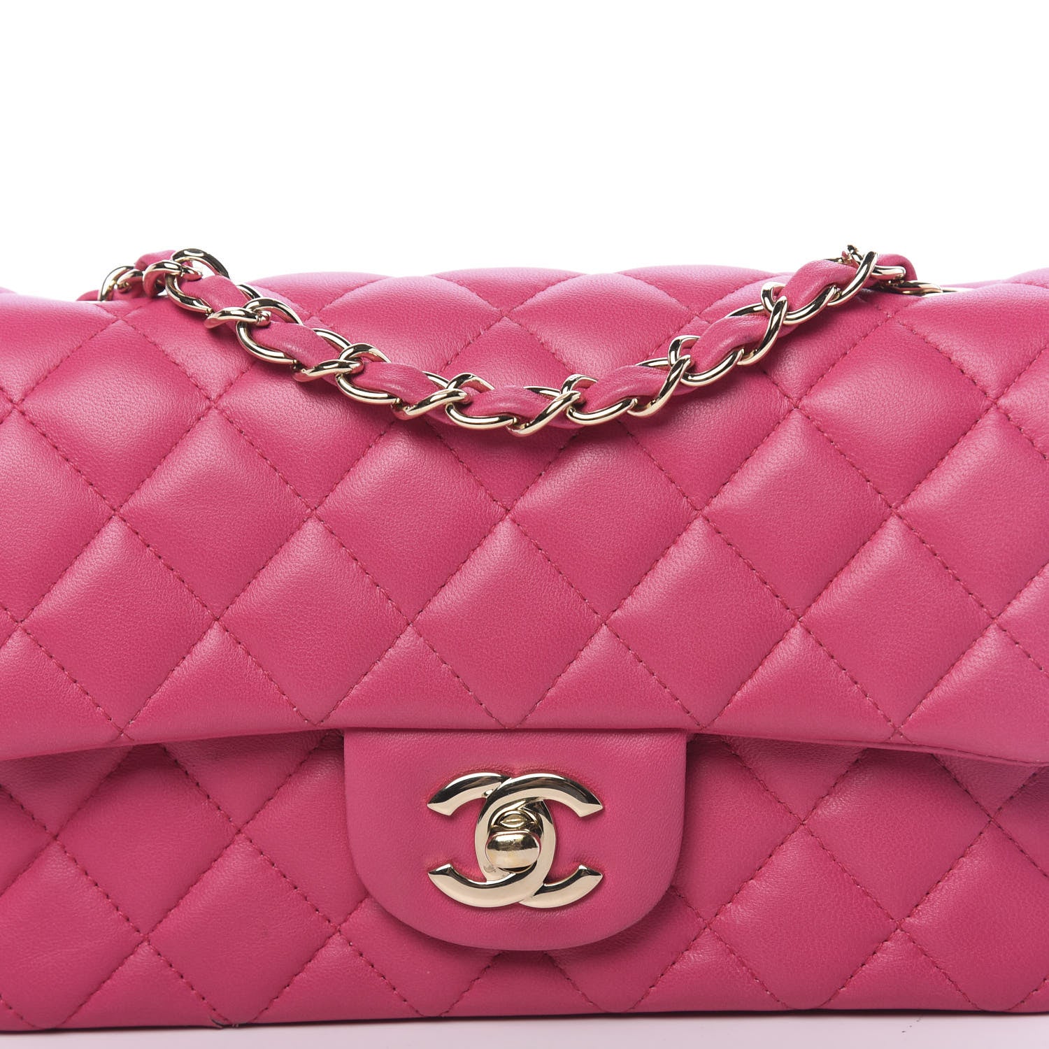 Chanel Lambskin Quilted Mini Rectangular Flap Dark Pink 8 of 19