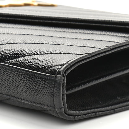 Saint Laurent Grain De Poudre Matelasse Chevron Monogram Chain Wallet Black 8 of 10