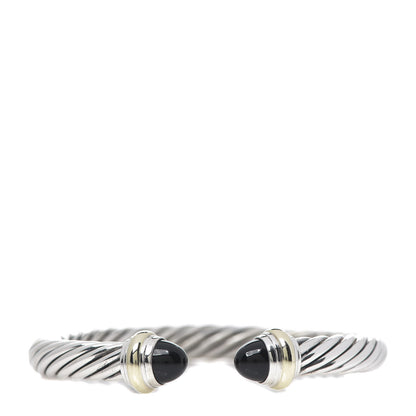 David Yurman Sterling Silver 14K Yellow Gold Black Onyx 7mm Cable Classics Bracelet 1 of 4