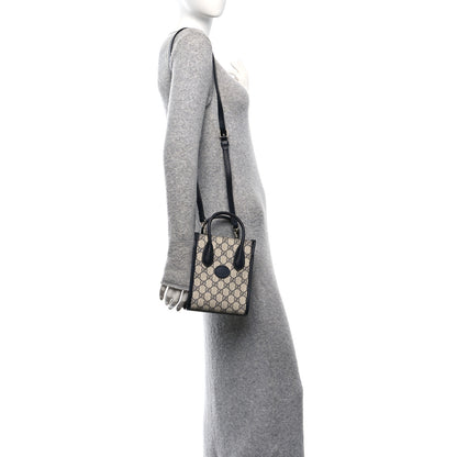 Gucci GG Supreme Monogram Textured Dollar Calfskin Mini Retro Interlocking G Tote Bag Beige Blue 2 of 10