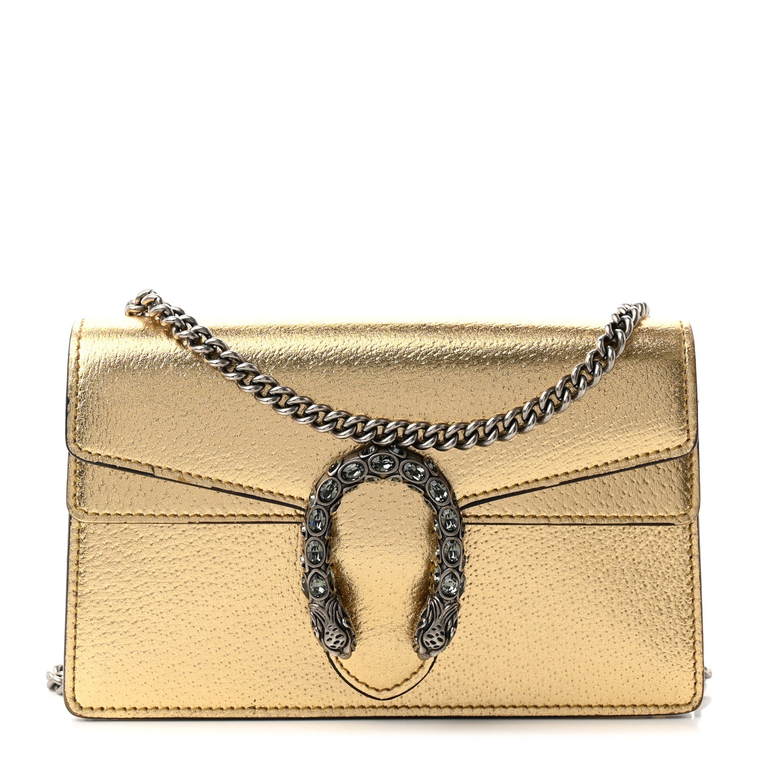 Gucci Metallic Textured Calfskin Crystal Mini Dionysus Shoulder Bag Gold 1 of 8