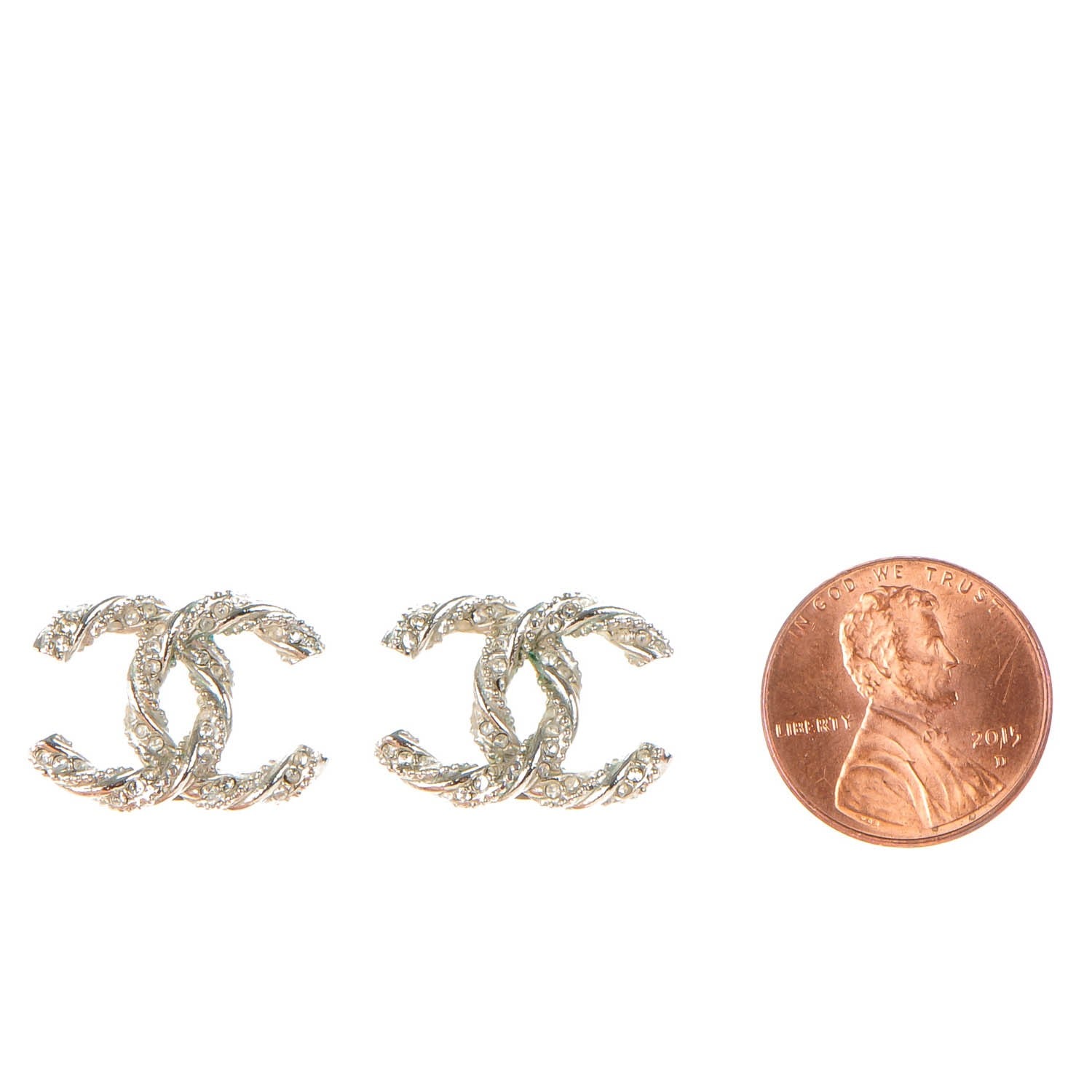 Chanel Crystal CC Twisted Earrings Silver 2 of 5