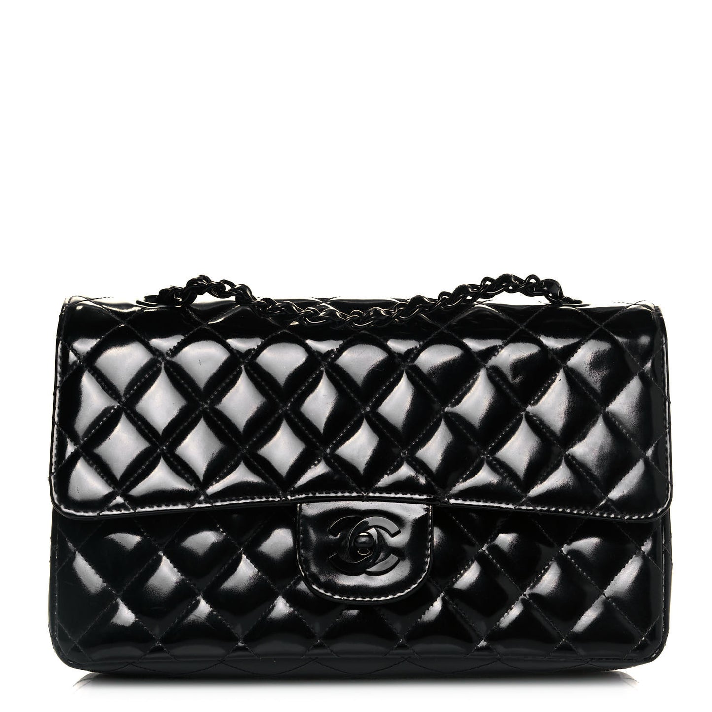 Patent Quilted Medium Double Flap So Black