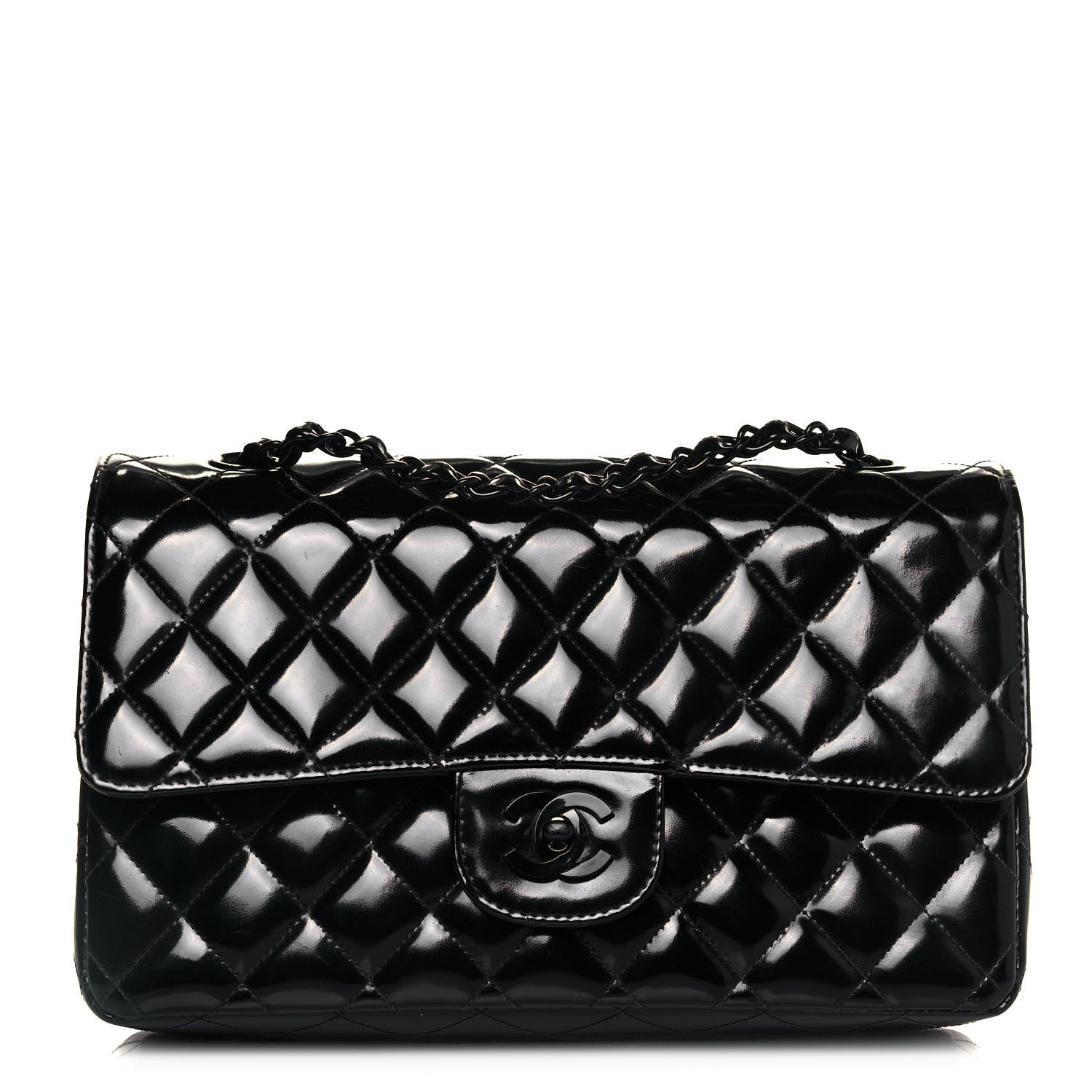Chanel Patent Quilted Medium Double Flap So Black 1 of 13