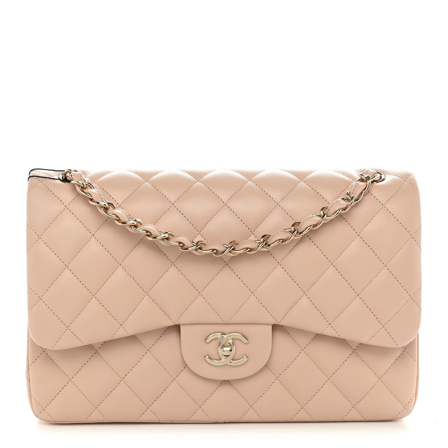 Caviar Quilted Jumbo Double Flap Light Beige
