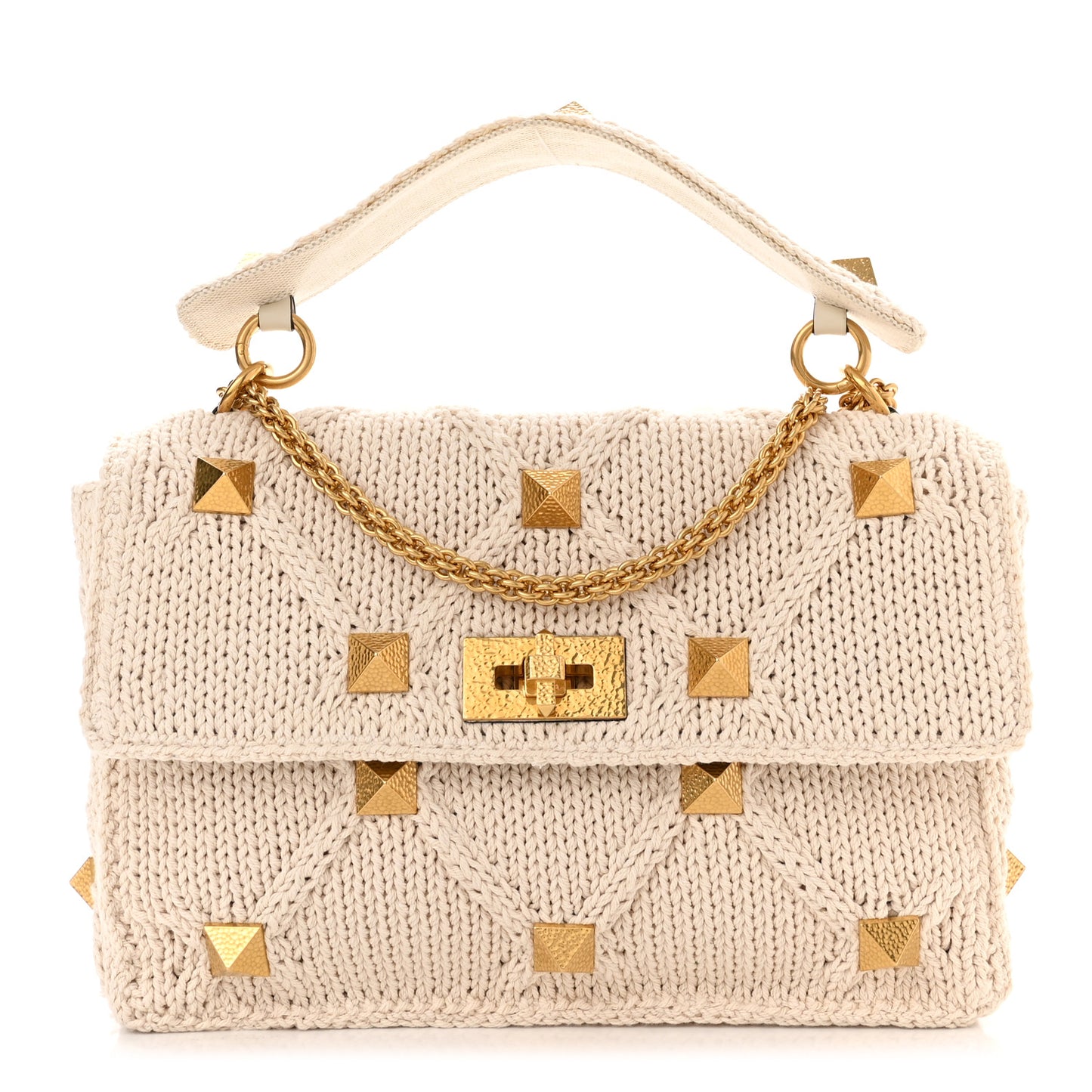 Knit Large Roman Stud Shoulder Bag Ecru