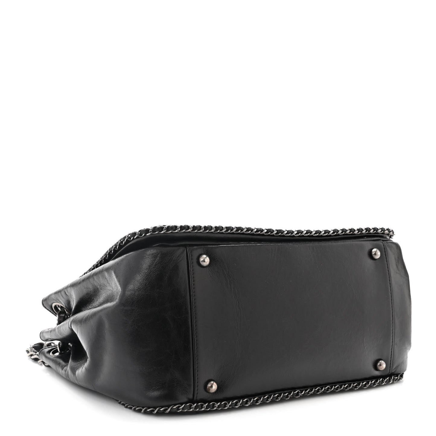 Glazed Calfskin Quilted Large CC Enchained Accordion Flap Black
