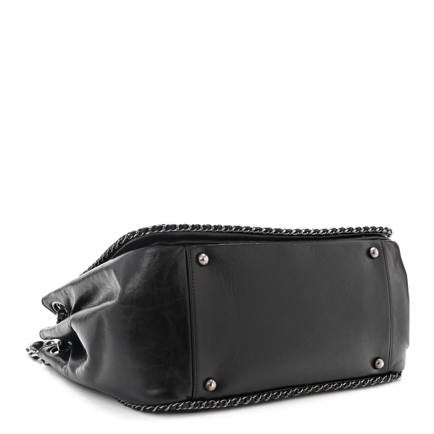 Chanel Glazed Calfskin Quilted Large CC Enchained Accordion Flap Black 4 of 11