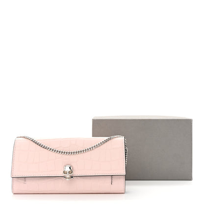Alexander McQueen Calfskin Crocodile Embossed Skull Wallet on Chain Baby Pink 10 of 10