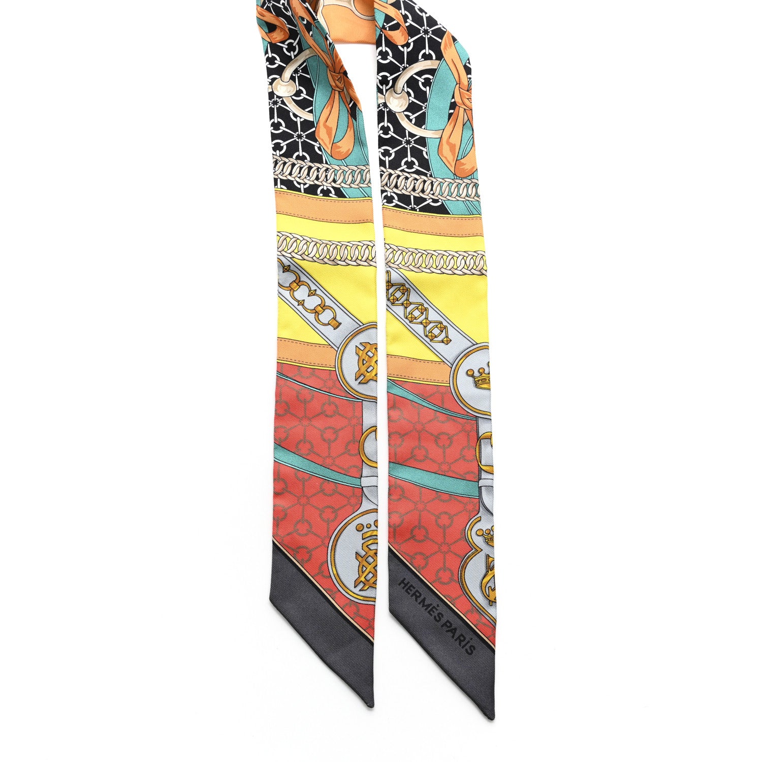 Hermes Silk La Promenade Du Matin Twilly Orange Jaune Black 2 of 4