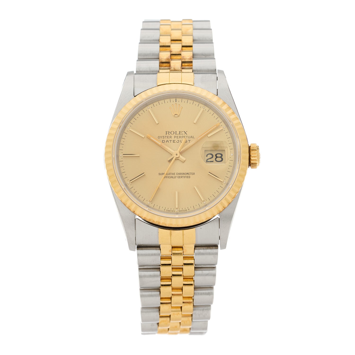 Rolex Stainless Steel 18K Yellow Gold 36mm Oyster Perpetual Datejust Watch Champagne 16233 1 of 4