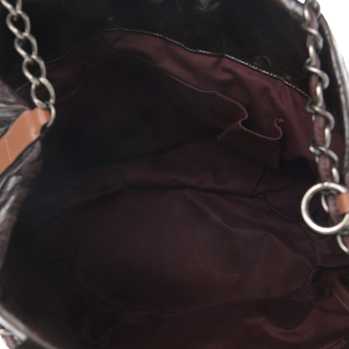 Iridescent Calfskin Quilted Large In The Mix Tote Dark Brown