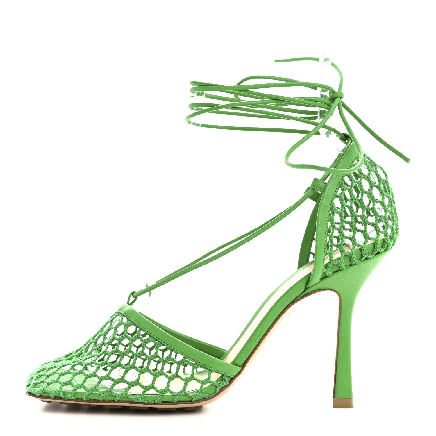 Bottega Veneta Mesh Nappa Stretch Ankle Tie 90mm Sandals 38.5 Grass 1 of 9
