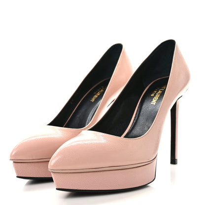 Saint Laurent Pebbled Patent Calfskin Janis 105 Platform Pumps 37 Dusty Rose 3 of 9