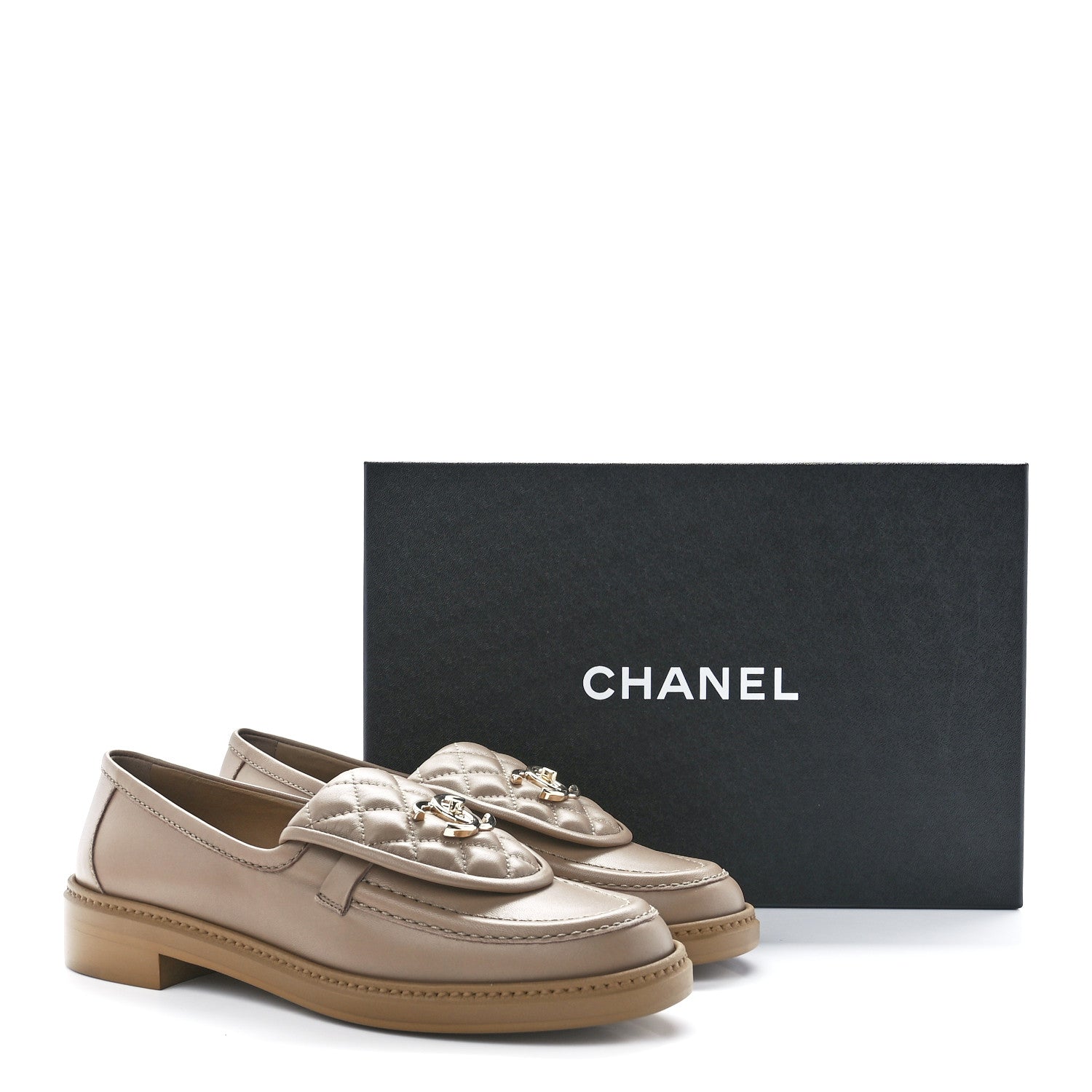 Chanel Lambskin Quilted CC Turnlock Loafers 38.5 Beige 10 of 10