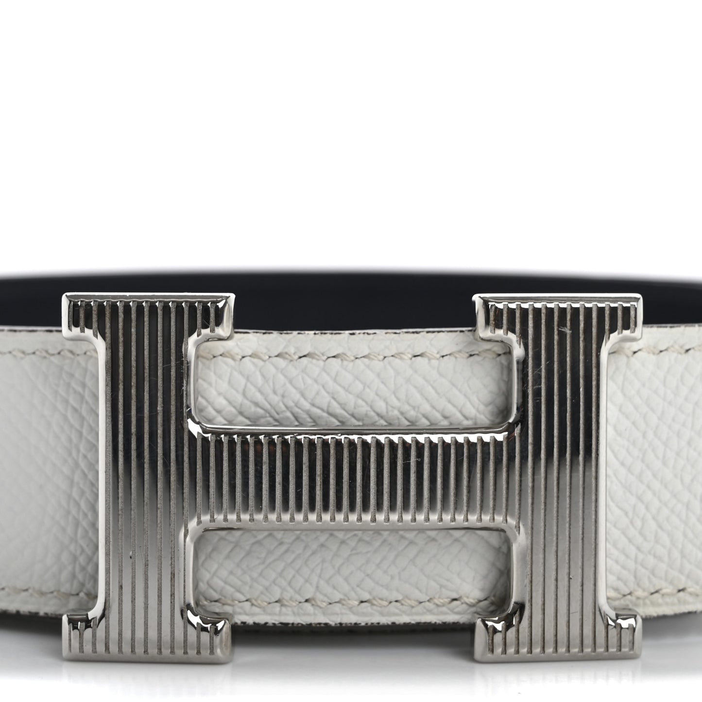 Epsom Box 32mm Strie H Belt 80 32 White Bleu Indigo