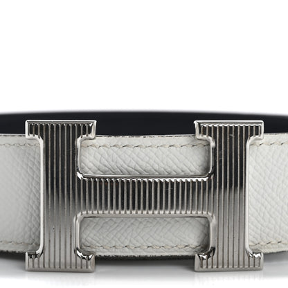 Hermes Epsom Box 32mm Strie H Belt 80 32 White Bleu Indigo 6 of 8