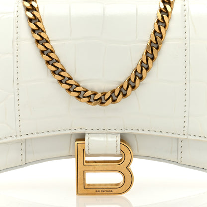 Balenciaga Shiny Calfskin Crocodile Embossed Hourglass Chain Bag White 7 of 9