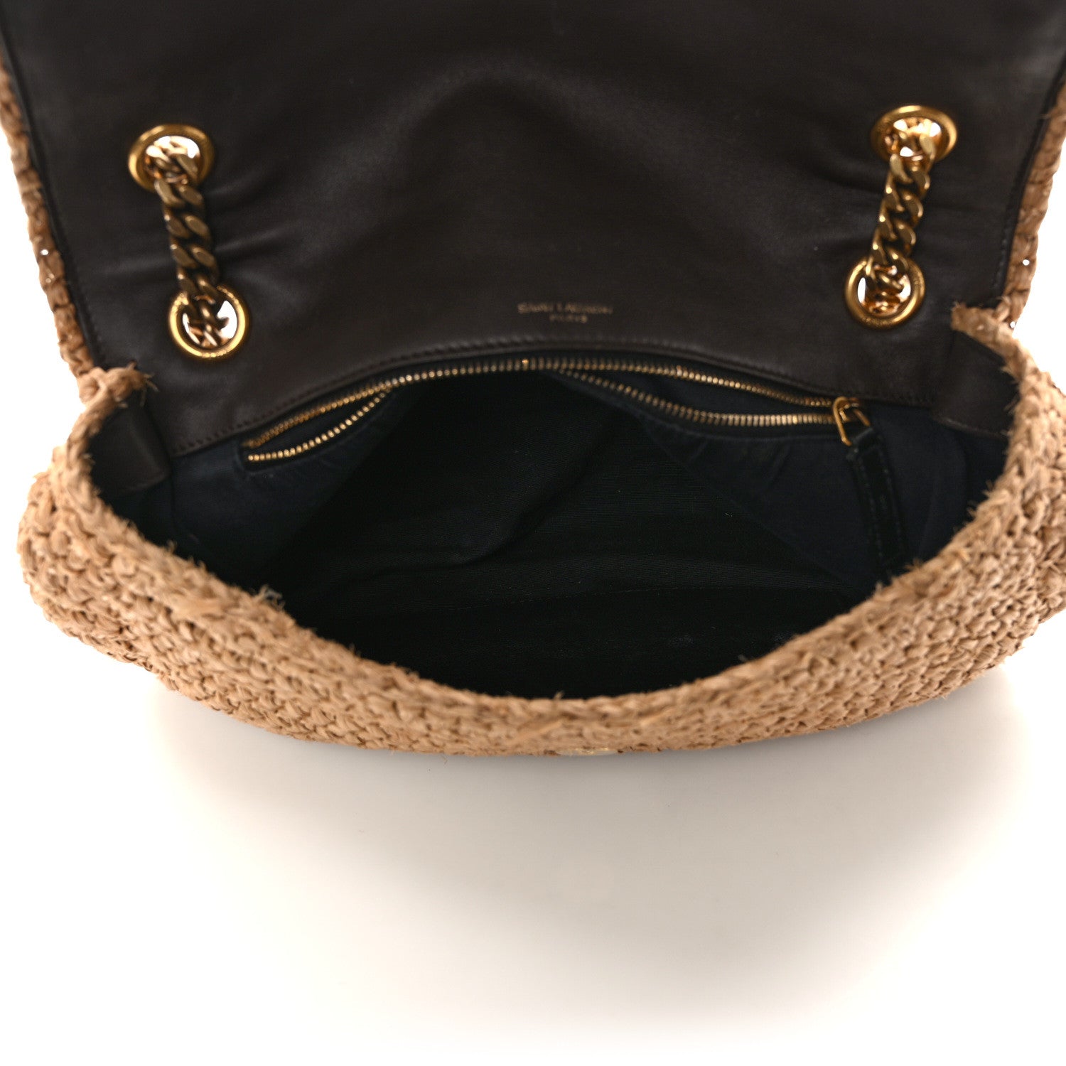 Saint Laurent Raffia Calfskin Monogram Medium Niki Chain Satchel Natural 5 of 11