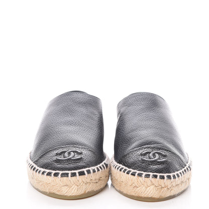 Chanel Grained Calfskin CC Espadrilles 39 Black Navy 2 of 9