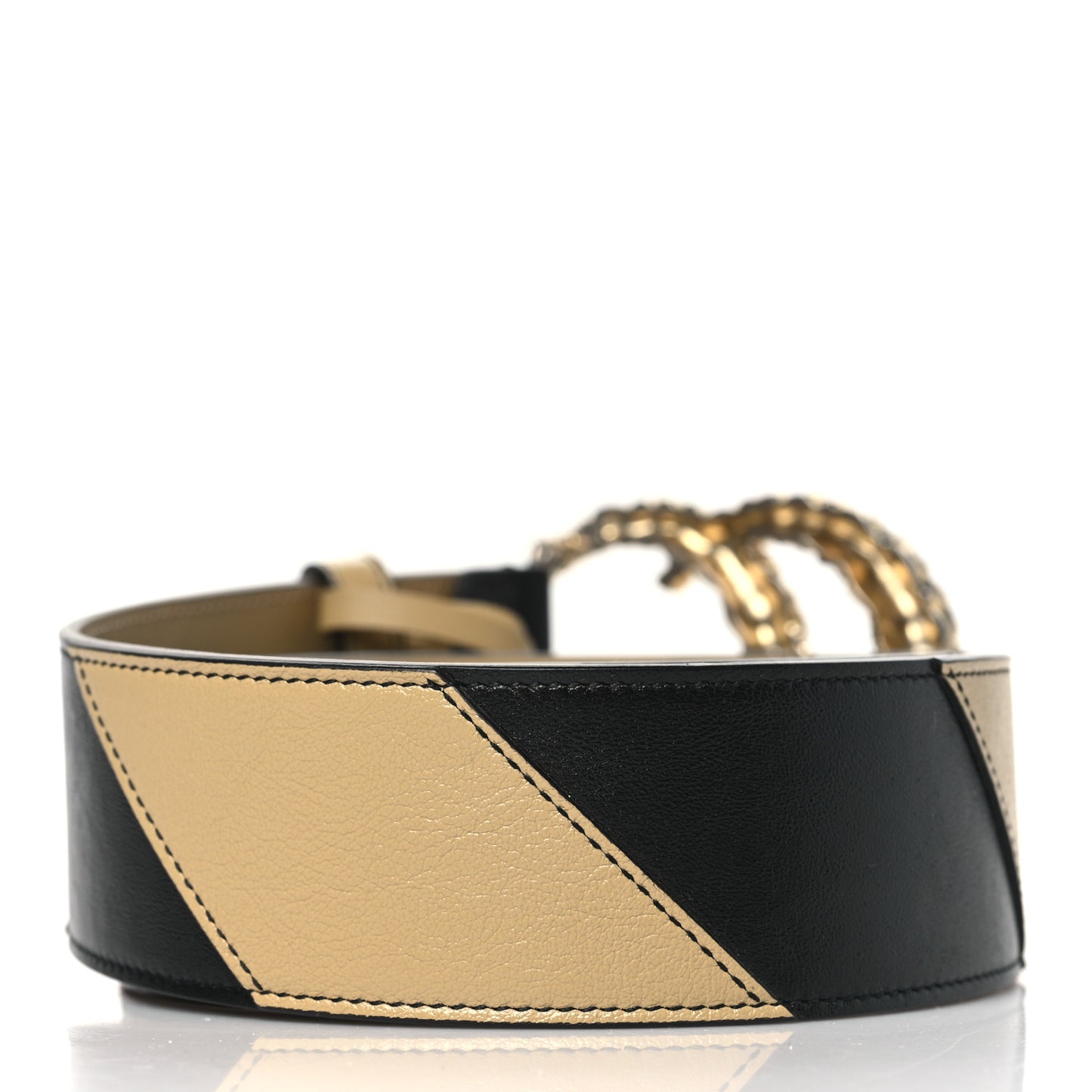 Calfskin Striped Textured Double G 50mm Belt 90 36 Black Beige