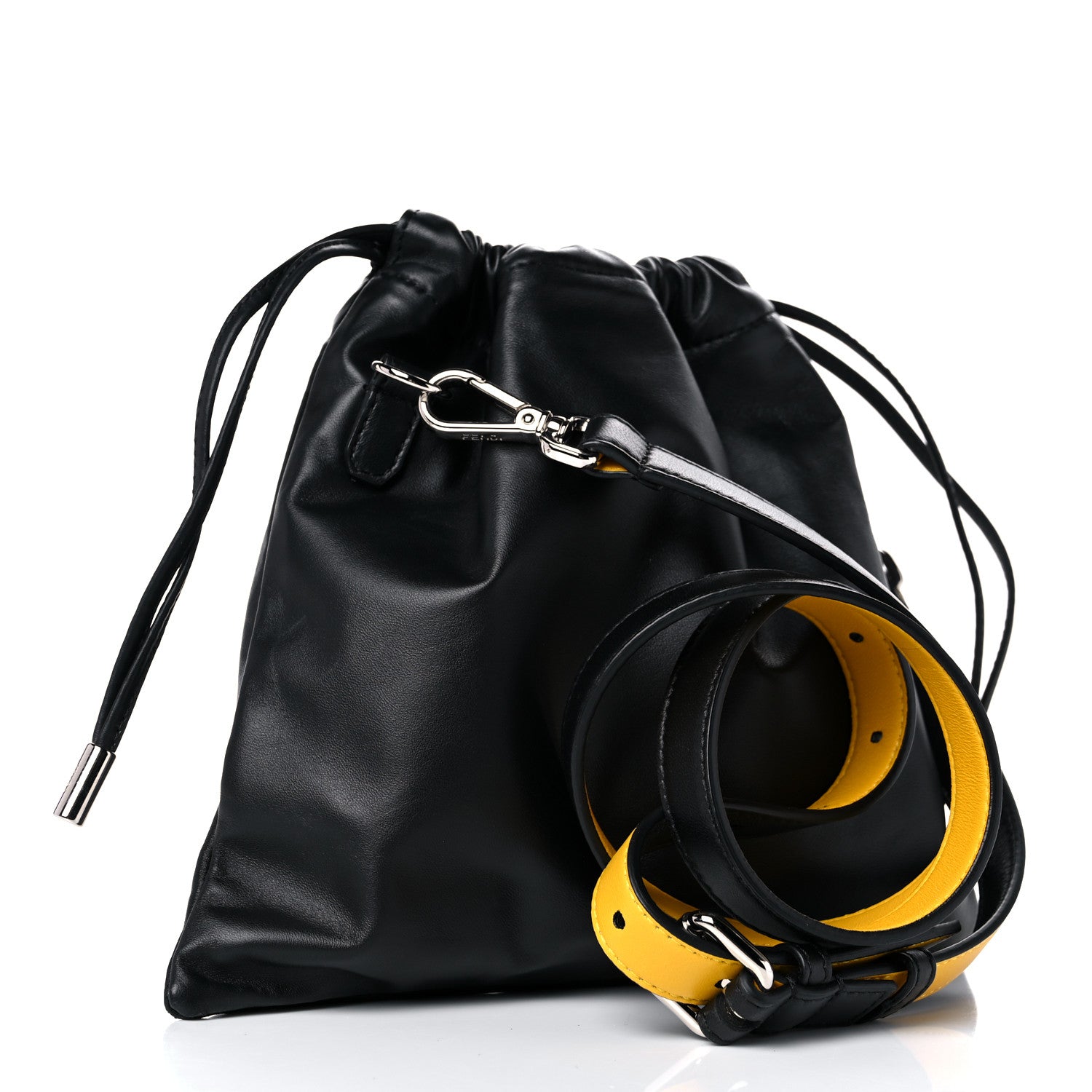Fendi Soft Nappa Logo Small Drawstring Pouch Bag Black Sunflower 3 of 14