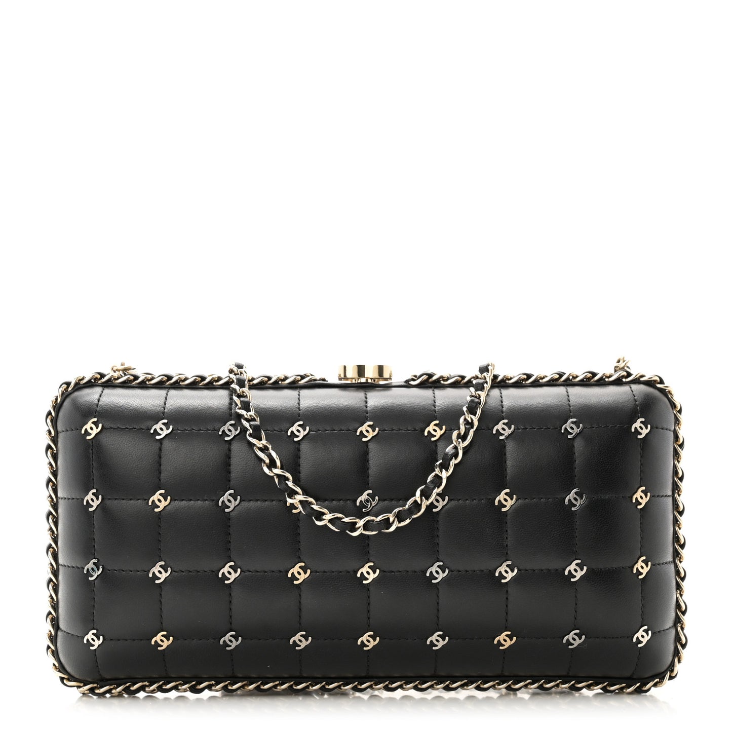 Lambskin Quilted CC Studded Chain Around Clutch Black