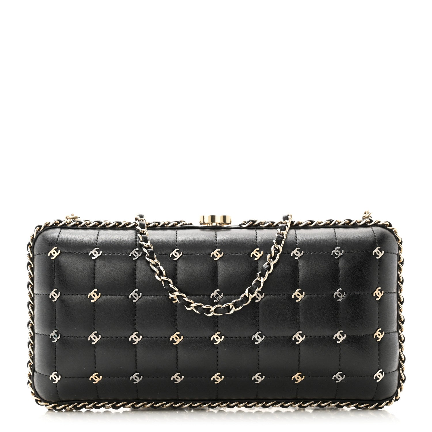 Chanel Lambskin Quilted CC Studded Chain Around Clutch Black 1 of 10